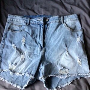 SHEIN 2XL high rise Light Blue Ripped Denim Shorts